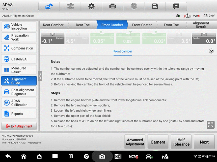 Cradle or Subframe Adjustment