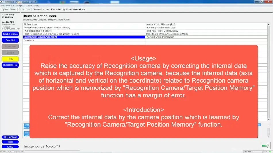 Toyota camera calibration explanation 