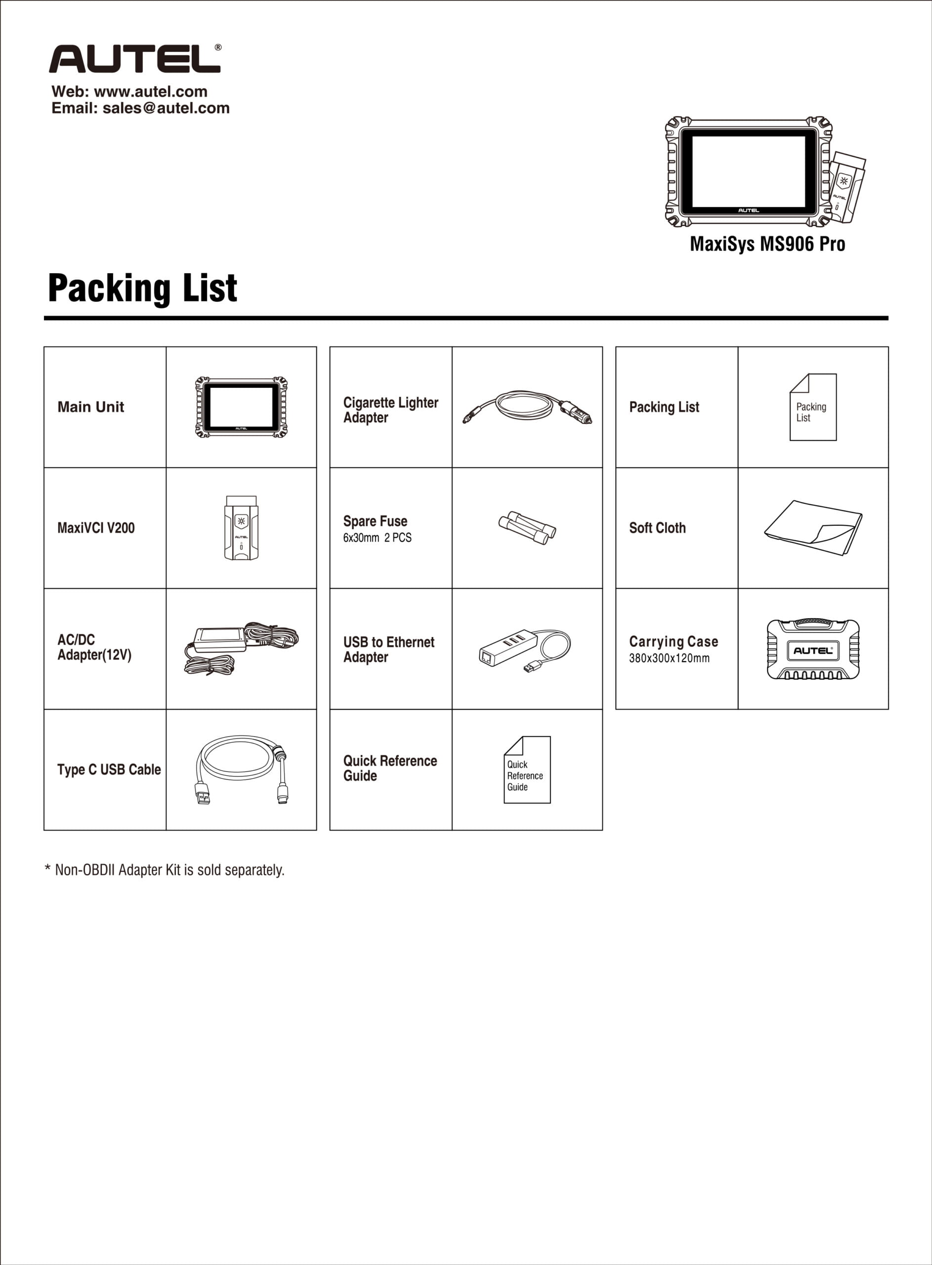 MS906 Pro Packing List